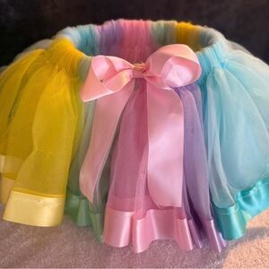 Colorful Tulle Skirt with Pink Bow